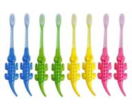 jaisie.w 8-pack kids toothbrushes: lovely crocodile design, soft bristles for kids 3-10 years old (yellow, pink, blue, green) logo
