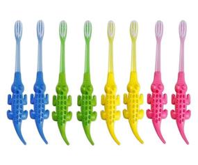 img 4 attached to Jaisie.W 8-Pack Kids Toothbrushes: Lovely Crocodile Design, Soft Bristles for Kids 3-10 Years Old (Yellow, Pink, Blue, Green)