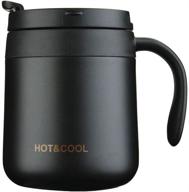 stainless steel insulated coffee mug with handle, 12 ☕ oz - perfect for home, office, and outdoor use - black logo