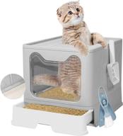 🐱 q-hillstar large top entry cat litter box with lid: foldable, extra large and covered - gray logo