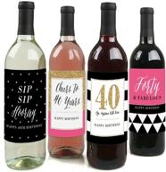 🎉 stylish 40th birthday - pink, black & gold - women's birthday gift - wine bottle labels - pack of 4 логотип