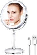 10x magnifying vanity mirror with led lights - rechargeable 8'' lighted makeup mirror, double-sided cosmetic mirror battery powered, touch button to adjust brightness logo