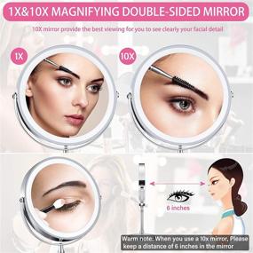 img 2 attached to 10X Magnifying Vanity Mirror with LED Lights - Rechargeable 8'' Lighted Makeup Mirror, Double-Sided Cosmetic Mirror Battery Powered, Touch Button to Adjust Brightness