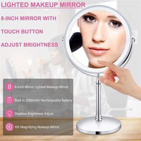 img 1 attached to 10X Magnifying Vanity Mirror with LED Lights - Rechargeable 8'' Lighted Makeup Mirror, Double-Sided Cosmetic Mirror Battery Powered, Touch Button to Adjust Brightness