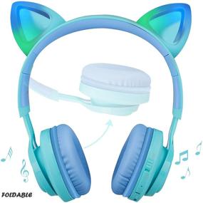 img 3 attached to 🎧 Riwbox CT-7S наушники для детей с Bluetooth и ушами кота: ограничение громкости, светодиодная подсветка, беспроводные накладные с микрофоном - синий и зеленый для iPhone/iPad/Kindle/ноутбук/ПК/ТВ.