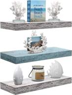 🌊 sorbus rustic wood floating shelf set - coastal beach style rectangular wall shelves for home décor, trophy display, photo frames, etc. (blue/white, 3 pack) logo