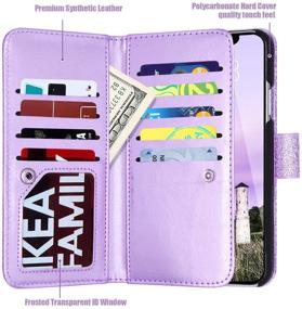 img 3 attached to Fingic iPhone 11 Case with 9 Card Holder & Kickstand: Glitter Sparkle Wallet Cover for Women, Purple