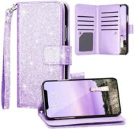 fingic iphone 11 case with 9 card holder & kickstand: glitter sparkle wallet cover for women, purple logo