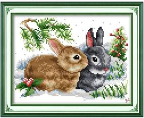 img 4 attached to 🐇 Funchey Cross Stitch Kits - Stamped Full Range of Patterns for Adult Beginners and Kids DIY - Easy Printed Cross-Stitch Kits for Home Decor - Lucky Rabbits Design (13×9.4 inch)