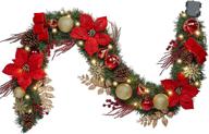 enhance your holidays with wbhome pre-lit 6ft christmas garland: red themed, 30 led lights, 140 branch tips, battery operated! логотип