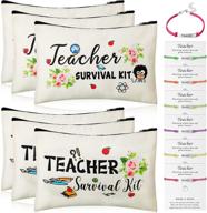 teacher appreciation gift set: 12 piece teacher survival kit bag and blessing card bracelet, ideal for teacher's day (cute style, 9 x 5.9 inch) logo