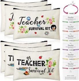 img 4 attached to Teacher Appreciation Gift Set: 12 Piece Teacher Survival Kit Bag and Blessing Card Bracelet, Ideal for Teacher's Day (Cute Style, 9 x 5.9 Inch)