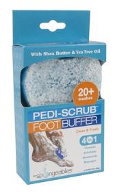 img 3 attached to 👣 Spongeables Pedi-Scrub Foot Buffer with Shea Butter & Tea Tree Oil - Clean & Fresh Scent. Exfoliating Sponge for Feet with Heel Buffer, Pedicure Oil. Pack of 3, over 20 Washes.