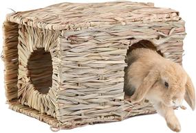 img 4 attached to 🏠 Natural Hand Woven Seagrass Hay Hut - Foldable Grass House Hideaway Toy for Rabbit, Guinea Pigs, Chinchilla, Small Animals (1 Pack)