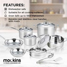 img 3 attached to 🍳 Enhanced Mockins Stainless Steel Cookware Set - Complete 15 Piece Pots, Pans, and Utensils Combination with Tri Ply Body and Aluminum Core to Meet all your Culinary Requirements