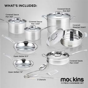 img 1 attached to 🍳 Enhanced Mockins Stainless Steel Cookware Set - Complete 15 Piece Pots, Pans, and Utensils Combination with Tri Ply Body and Aluminum Core to Meet all your Culinary Requirements