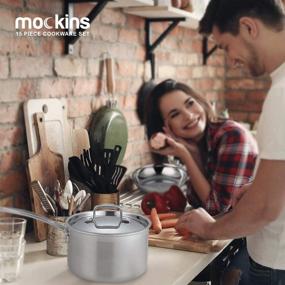 img 2 attached to 🍳 Enhanced Mockins Stainless Steel Cookware Set - Complete 15 Piece Pots, Pans, and Utensils Combination with Tri Ply Body and Aluminum Core to Meet all your Culinary Requirements