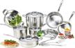 🍳 enhanced mockins stainless steel cookware set - complete 15 piece pots, pans, and utensils combination with tri ply body and aluminum core to meet all your culinary requirements logo