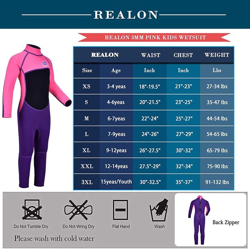 REALON Wetsuit Kids for Boys/Girls One Piece Wet Suit 2mm Neoprene Small