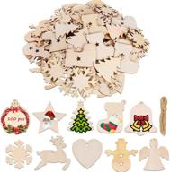 🎄 100pcs diy wooden christmas ornaments with holes, 3.5" unfinished predrilled natural wood slices for crafts centerpieces, holiday hanging decorations in assorted shapes logo