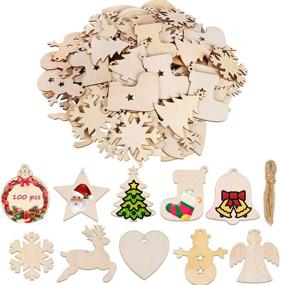 img 4 attached to 🎄 100PCS DIY Wooden Christmas Ornaments with Holes, 3.5" Unfinished Predrilled Natural Wood Slices for Crafts Centerpieces, Holiday Hanging Decorations in Assorted Shapes