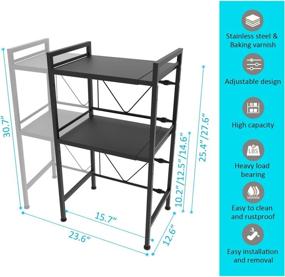 img 3 attached to 🔼 Улучшенная расширяемая полка для микроволновой печи 3-х уровней: эффективное решение для хранения с горизонтальным расширением, нержавеющая стальная кухонная полка для микроволновой печи - нагрузка до 55 фунтов.