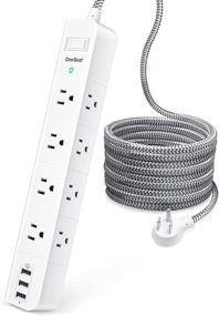 img 4 attached to 🔌 ETL Listed Power Strip Surge Protector - 8 AC Outlets with 3 USB Ports, 5 ft Extension Cord, Flat Plug, Overload Protection - Ideal for Home, Office, Travel, Computer - Wall Mountable Desktop Charging Station