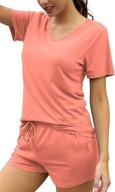 aloodor women's 2 piece short sleeve v neck pajama lounge set - soft sleepwear логотип