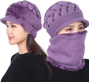 img 3 attached to Warm and Cozy Fleece Lined Womens Beanie Hat and Scarf Set for Winter, with Mask and Earmuffs Included - Perfect for Middle-aged and Older Women