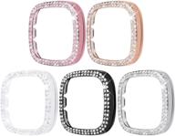 💎 fitbit versa 2 case - 5 pack bling crystal diamond frame protective case, compatible with fitbit versa 2 smart watch (rose gold/pink gold/black/silver/clear) logo