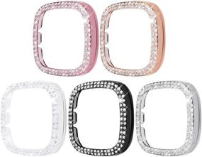 img 4 attached to 💎 Fitbit Versa 2 Case - 5 Pack Bling Crystal Diamond Frame Protective Case, Compatible with Fitbit Versa 2 Smart Watch (Rose Gold/Pink Gold/Black/Silver/Clear)