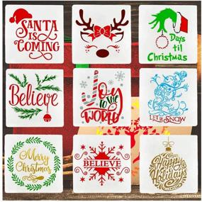 img 4 attached to 9-Piece Christmas Stencils: Reusable 12in Merry Christmas Templates for Wood, Fabric, and Wall Painting - DIY Home Decor