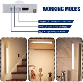 img 3 attached to 💡 Wireless Rechargeable LED Under Cabinet Lights, 60 LEDs, Magnetic Motion Sensor, Night Safe Light Bar with Switch for Stairs, Kitchen, Hallway