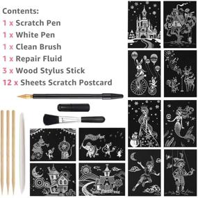 img 2 attached to ✨ Animation World Magic Scratch Art Paper Set: Rainbow Night View Scratchboard for Adults and Kids – Art & Crafts, 12 Sheets, 7 Tools Drawing Pen, Clean Brush
