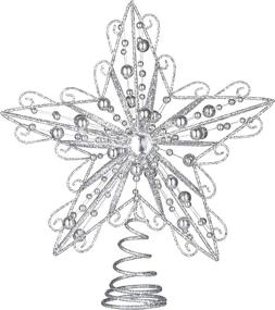 img 3 attached to SuiXing Silver Christmas Tree Topper - 8in, Wire Five-Pointed Star, Xmas Decor for Home, Hotel, Office - Perfect Treetop Party Supplies