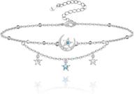 🌙 universe moon and star layered anklet bracelet - dainty 925 sterling silver beach jewelry gift for women and girls logo