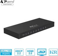 portta hdmi 8 way splitter 4k hdmi v2.0 splitter 1x8 amplifier distributor: ultra hd 4k@60hz(4:4:4), hdcp 1.4/2.2, full 3d hdr - ideal for ps4 pro, xbox one, roku, apple tv, fire tv logo