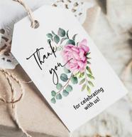 🌸 50 штук розовых цветов пионки бирки "спасибо" с ниткой - идеально подходят в качестве подарка логотип