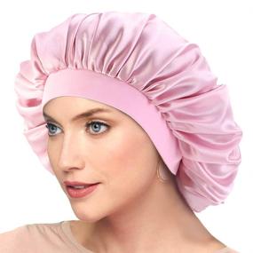 img 4 attached to Pink Satin Sleep Cap: Comfortable Wide Band Hat for Women and Girls