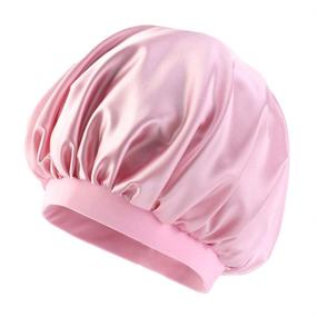 img 1 attached to Pink Satin Sleep Cap: Comfortable Wide Band Hat for Women and Girls