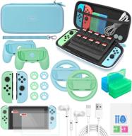 🎮 comprehensive animal crossing switch accessories bundle - 26-in-1 kit with protective case, screen guard, grip handles, steering wheel, thumb caps, and type-c cable - blue logo