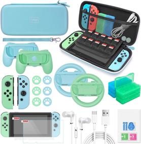 img 4 attached to 🎮 Comprehensive Animal Crossing Switch Accessories Bundle - 26-in-1 Kit with Protective Case, Screen Guard, Grip Handles, Steering Wheel, Thumb Caps, and Type-C Cable - Blue