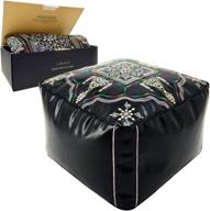 🪑 alpazaar moroccan pouf ottoman: colorful embroidery, faux leather, unstuffed cover - stylish storage, foot stool, extra seating for living room (black) logo