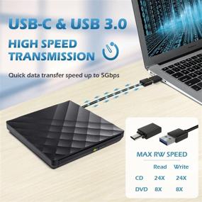 img 2 attached to 📀 Portable CD DVD +/-RW Drive USB 3.0 Type-C External DVD Drive for Laptop DVD Player CD ROM Rewriter Burner Compatible with Laptop Desktop PC Windows MacBook Mac Linux Mac OS