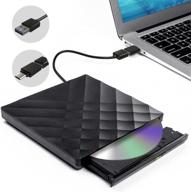 переносной привод cd dvd +/-rw с интерфейсом usb 3.0 type-c для ноутбука dvd-проигрыватель cd-rom, перезаписывающий привод, совместимый с ноутбуками, настольными пк windows macbook mac linux mac os логотип