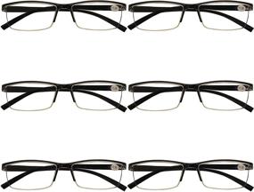 img 4 attached to 👓 Black Spring Hinge Rectangular Half Frame Blue Light Blocking Reading Glasses for Men - 6 Pack Readers