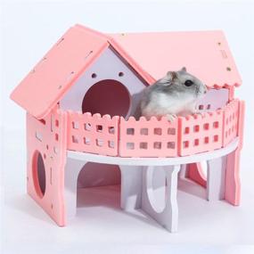 img 2 attached to 🏡 Hamiledyi Wooden Hamster House - Eco-Friendly Small Animal Hideout Hut with Double Deck Villa, Slide, and Exercise Toys - Ideal for Syria Hamster, Mouse, Rat, Gerbil