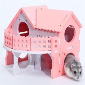 img 3 attached to 🏡 Hamiledyi Wooden Hamster House - Eco-Friendly Small Animal Hideout Hut with Double Deck Villa, Slide, and Exercise Toys - Ideal for Syria Hamster, Mouse, Rat, Gerbil