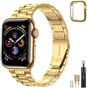 img 4 attached to Браслет Suplink Apple Watch 42мм 44мм для женщин и мужчин, из нержавеющей стали, для iWatch Series 6 5 4 3 2 1 SE (золотистый, 42/44мм)