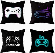 🎮 set of 4 shorping pillow covers 18x18 - gamer game controller throw pillow covers with logo game design, old retro vintage monochrome style sign - perfect xmas gifts for sofa, bedroom, car, and home décor логотип